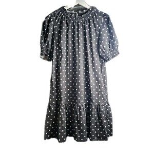 B&W Polka Dot Summer Dress Womens Small Puff Sleeve Beach Vacation Cottagecore